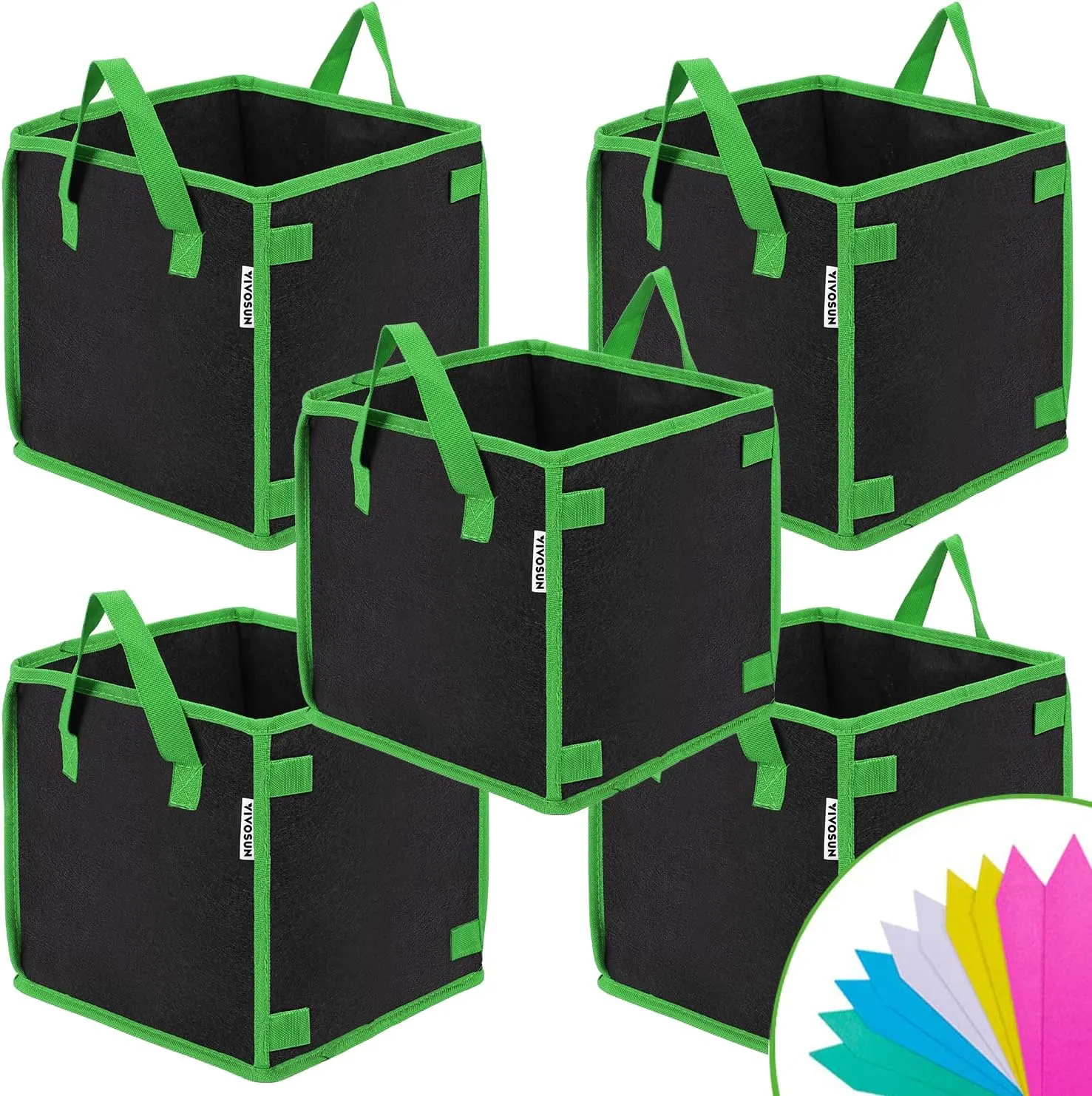 VIVOSUN 5 Pack 10 Gallon Square Grow Bags, Thick Nonwoven Cubic Fabric Pots with Handles for Indoor and Outdoor Gardening