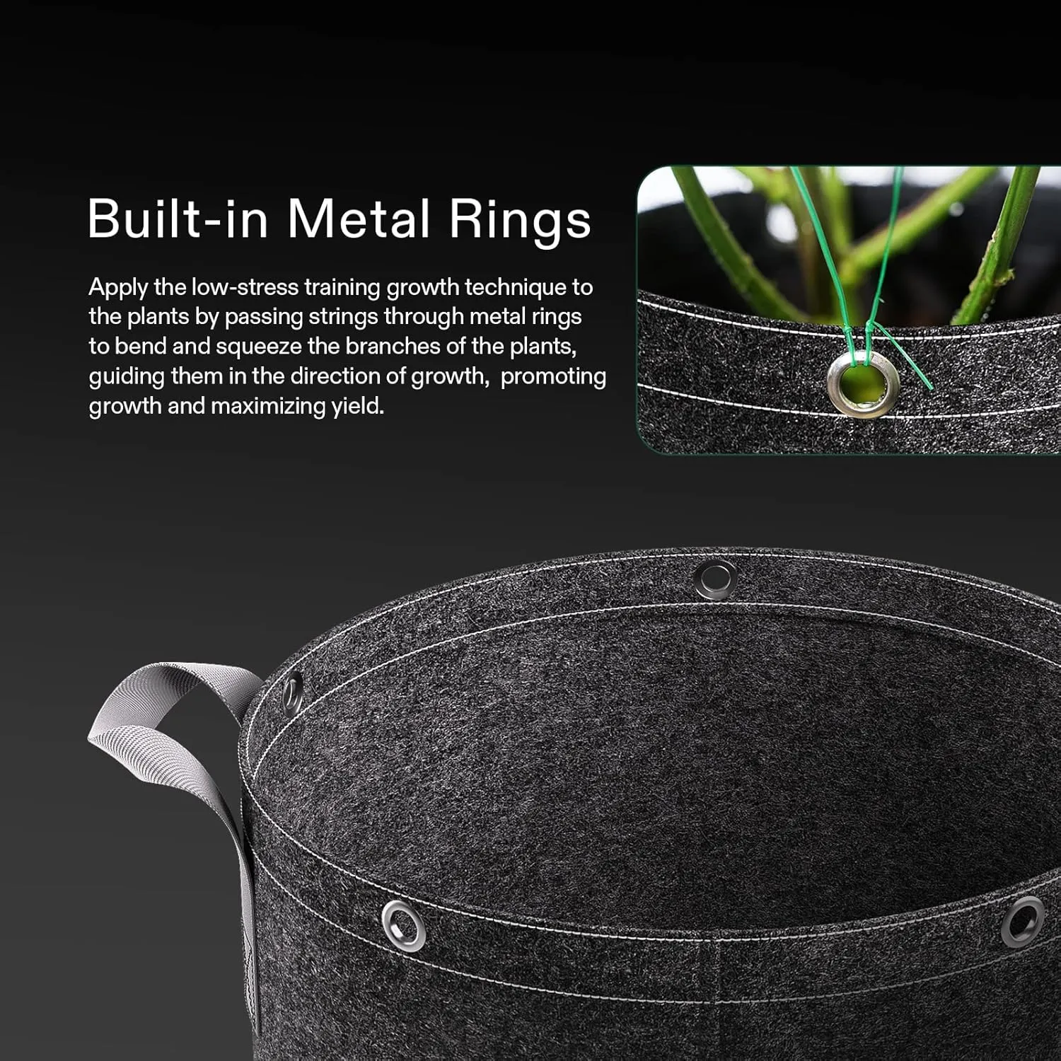 VIVOSUN 5-Pack 25 Gallon Grow Bags, 500G Thick Nonwoven Fabric Pots with Strap Handles, Multi-Purpose Rings, for Low Stress Plant Training Fruits, Vegetables, and Flowers