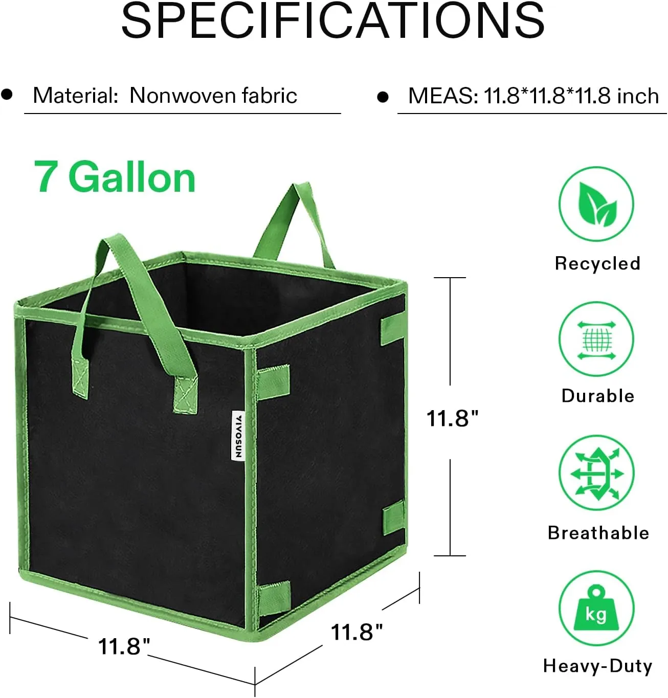 VIVOSUN 5 Pack 7 Gallon Square Grow Bags, Thick Nonwoven Cubic Fabric Pots with Handles for Indoor and Outdoor Gardening