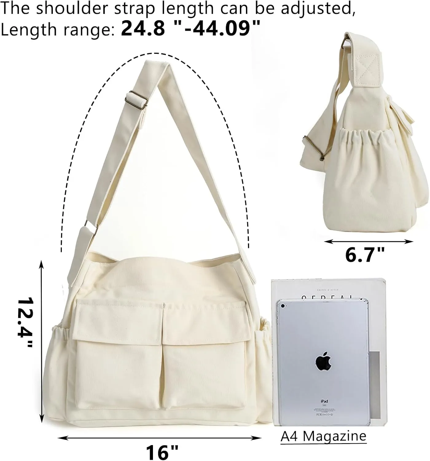 VODIU Messenger Bag Large Canvas Hobo Crossbody Tote for Women/Men, Shoulder Laptop Bag with Multi Pockets for Work,Travel