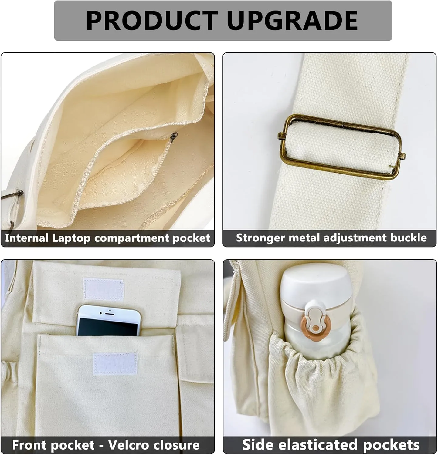 VODIU Messenger Bag Large Canvas Hobo Crossbody Tote for Women/Men, Shoulder Laptop Bag with Multi Pockets for Work,Travel