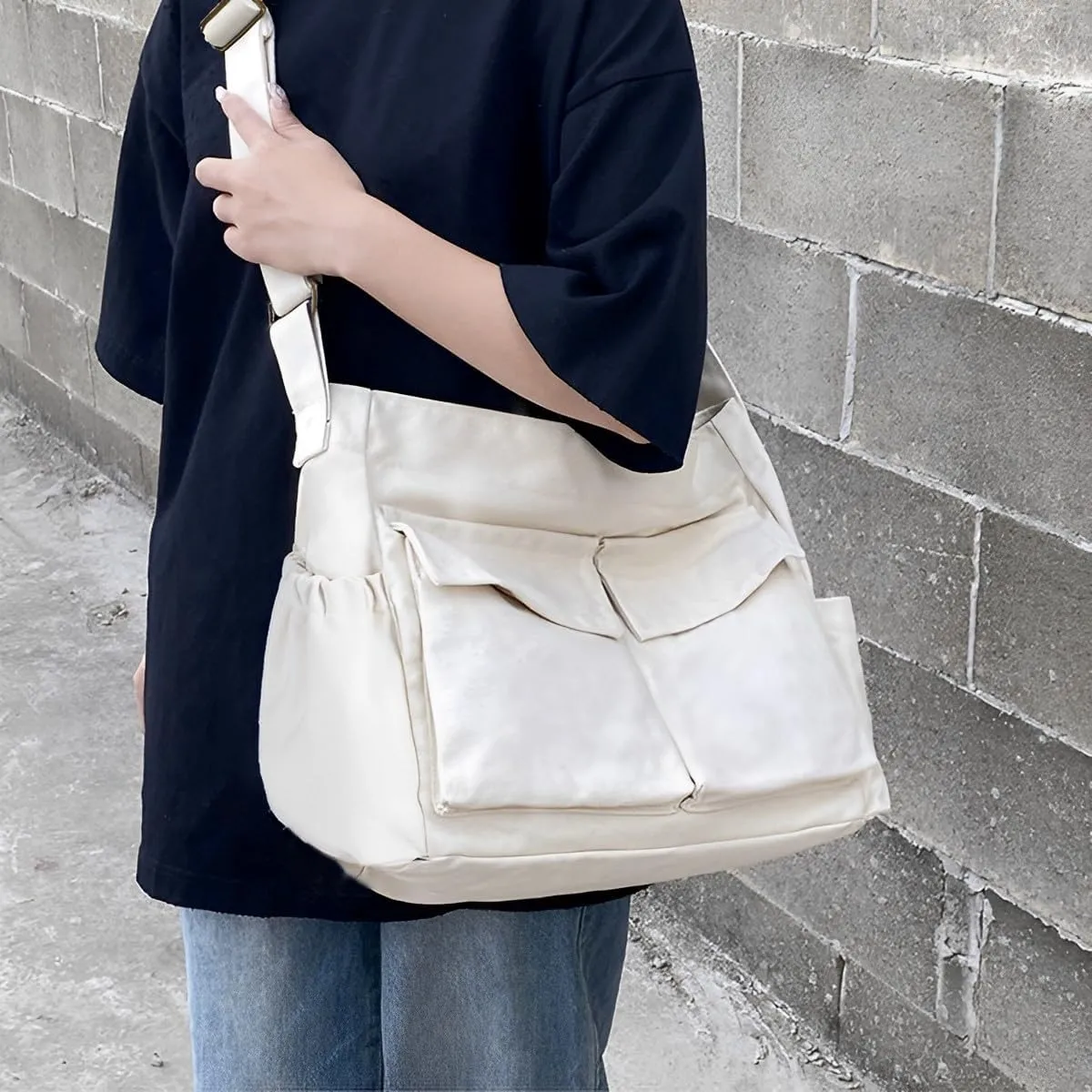 VODIU Messenger Bag Large Canvas Hobo Crossbody Tote for Women/Men, Shoulder Laptop Bag with Multi Pockets for Work,Travel