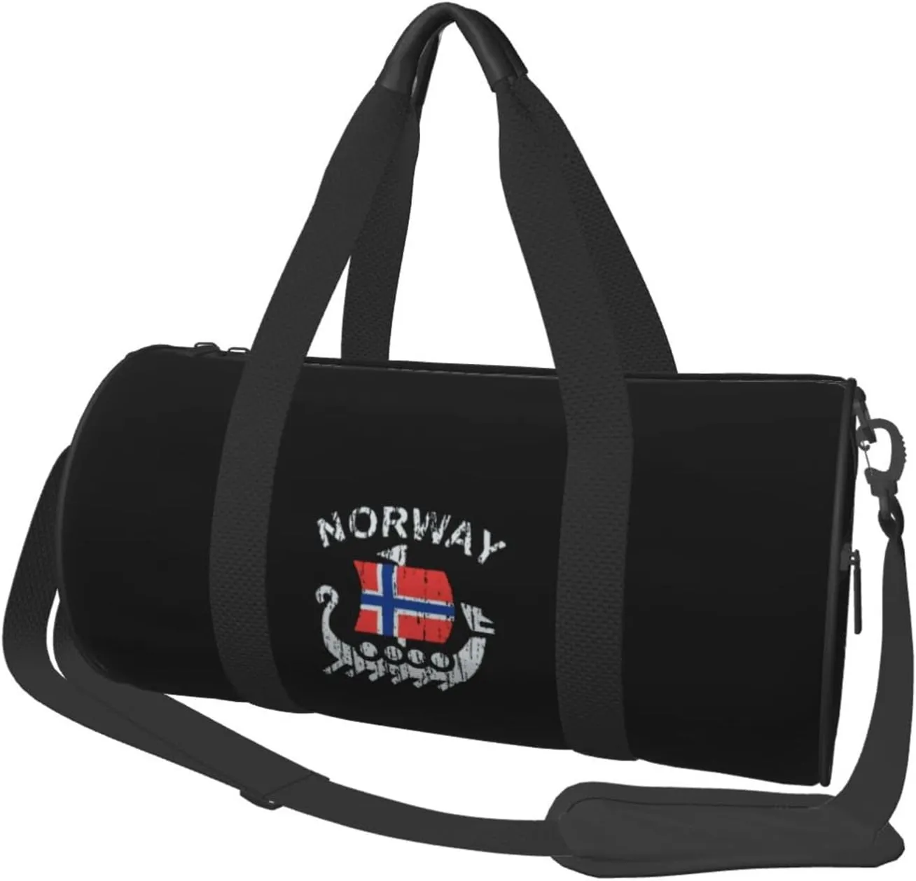 Washed Norwegian Flag Norway Dragon Boat Convertible Garment Bag with Shoulder Strap, Carry on Garment Duffel Bag for Men Women - Rolling Foldable for Travel Luggage Bags (Black)