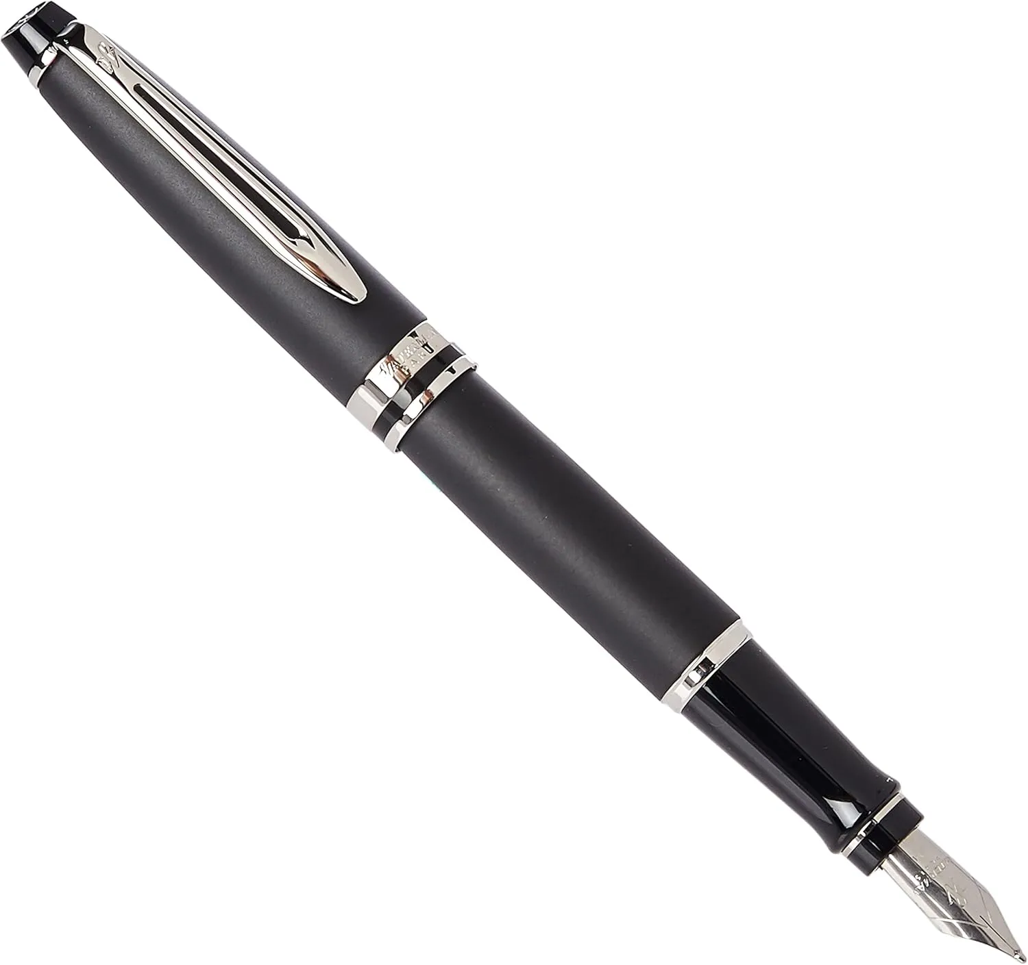 Waterman Expert Fountain Pen, Matte Black with Chrome Trim, Medium Nib with Blue Ink Cartridge, Gift Box