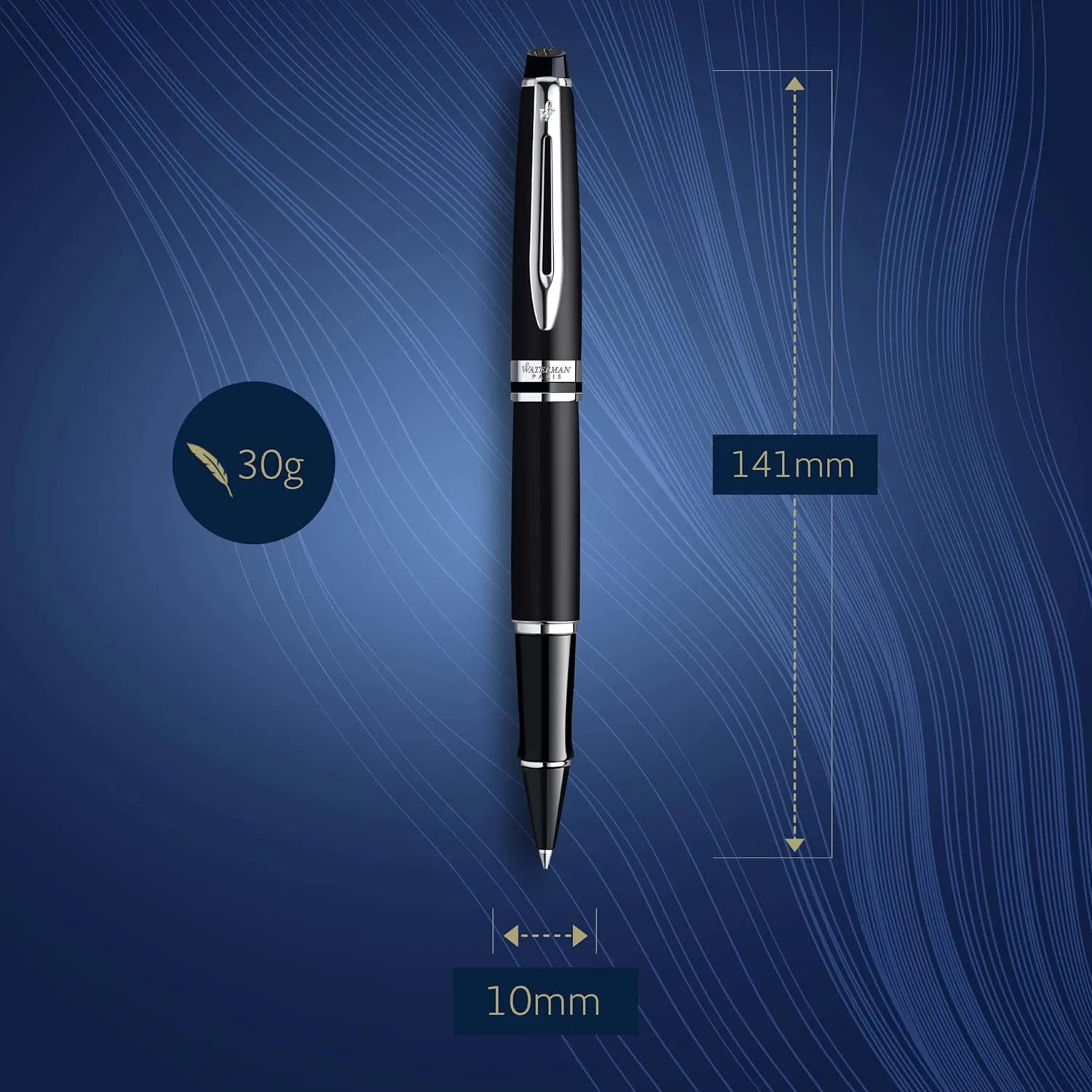 Waterman Expert Rollerball Pen, Matte Black with Chrome Trim, Fine Nib, Black Ink Cartridge, Gift Box