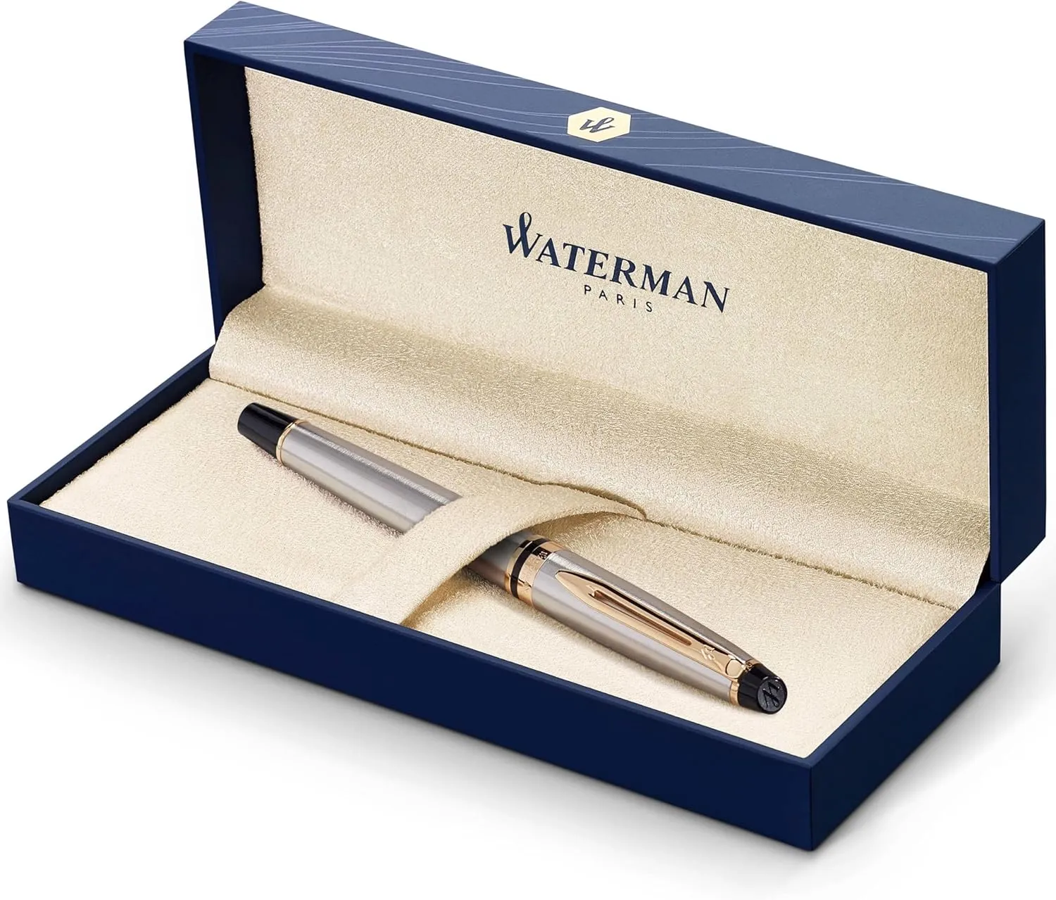 Waterman Expert Rollerball Pen, Stainless Steel with 23k Gold Trim, Fine Point, Black Ink, Gift Box