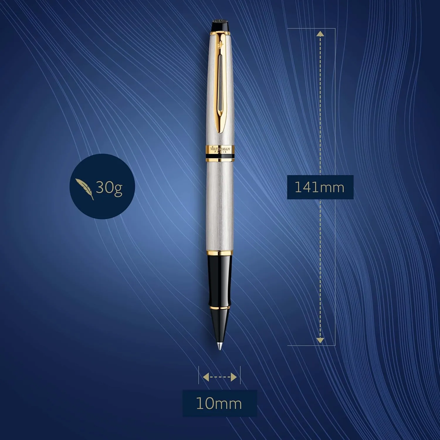 Waterman Expert Rollerball Pen, Stainless Steel with 23k Gold Trim, Fine Point, Black Ink, Gift Box