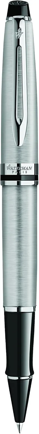 Waterman Expert Rollerball Pen, Stainless Steel with Chrome Trim, Fine Point with Black Ink Cartridge, Gift Box