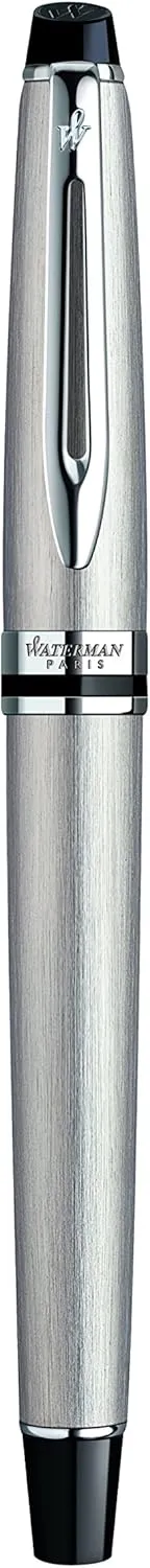 Waterman Expert Rollerball Pen, Stainless Steel with Chrome Trim, Fine Point with Black Ink Cartridge, Gift Box