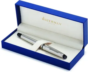 Waterman Expert Rollerball Pen, Stainless Steel with Chrome Trim, Fine Point with Black Ink Cartridge, Gift Box
