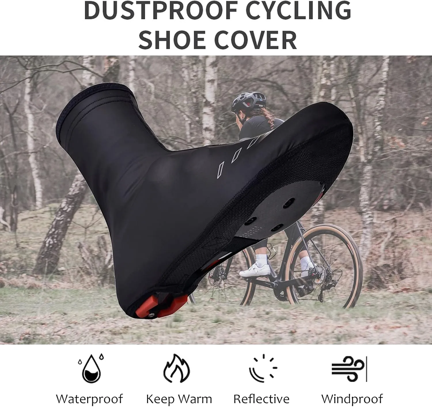 Waterproof Cycling Shoe Covers Winter Warm Overshoes, Water Resistant Bike Shoes Cover Thermal Non-Slip Men Women for MTB Mountain Road Bicycle Shoes