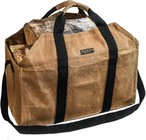 Waxed Canvas Firewood Bag – Heavy-Duty Log Tote Bag with Reinforced Handles – Durable Wood Holder for Fireplace, Campfire, and Outdoor Use