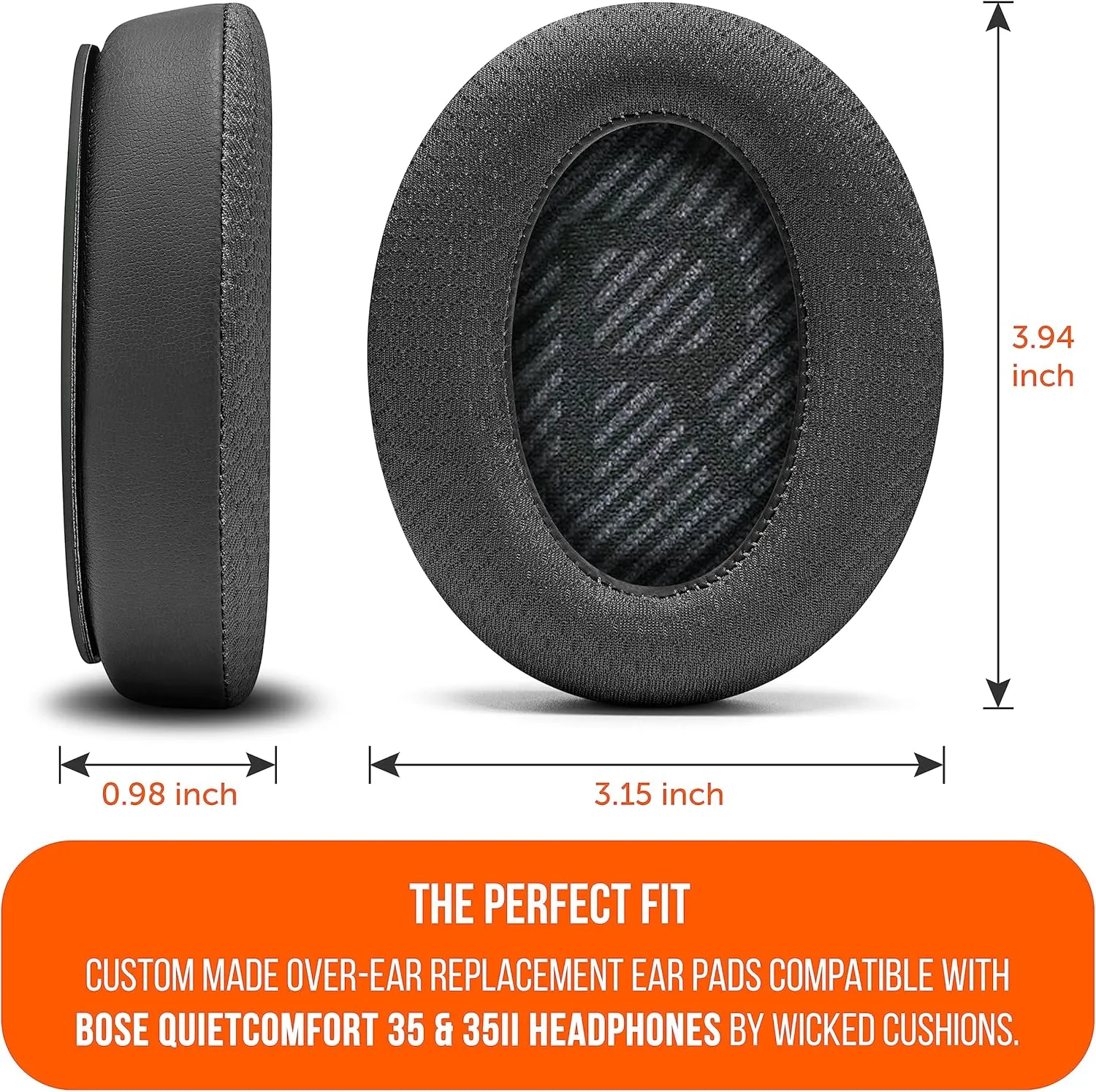 WC Freeze QC35 - Cooling Gel Ear Pads for Bose QC35 & QC35ii (QuietComfort 35) Headphones & More | Breathable Sports Fabric, Cooling Gel, Extra Thick & Cooler for Longer | Black