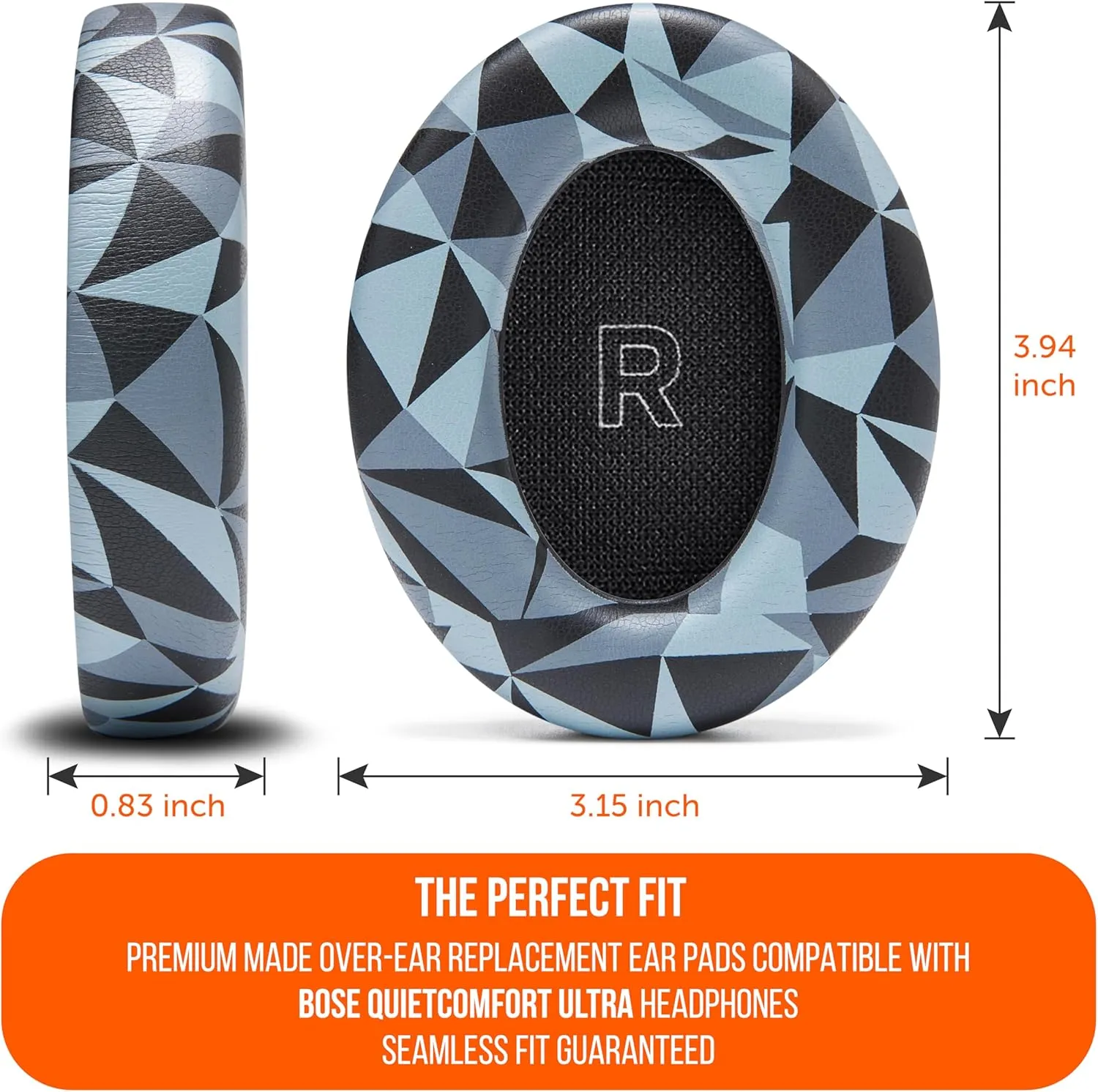 WC PadZ QC Ultra - Upgraded Earpads for Bose QuietComfort Ultra Made by Wicked Cushions | Enhanced Comfort & Thickness | Upgraded Memory Foam & Premium Materials | Geo Grey