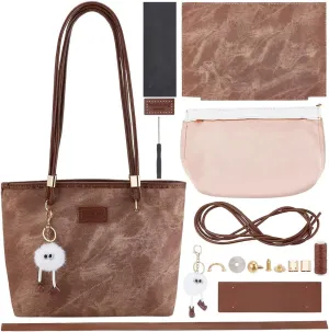 WEBEEDY DIY Tote Bag Making Kit DIY Handmade PU Leather Shoulder Bags Making Kit for Women Adult,Hand Stitched Leather Sewing Kit with Sewing Craft Tool and Instruction Craft Bag Making Supplies