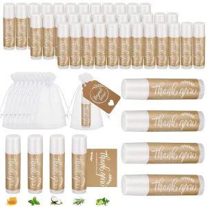Wedding Thank You Lip Balm Bulk Small Natural Moisturizing Mini Balm Lip Care Product Include Organza Bag and Appreciation Card for Women Baby Shower Favors, 5 Fragrance(50 Sets)