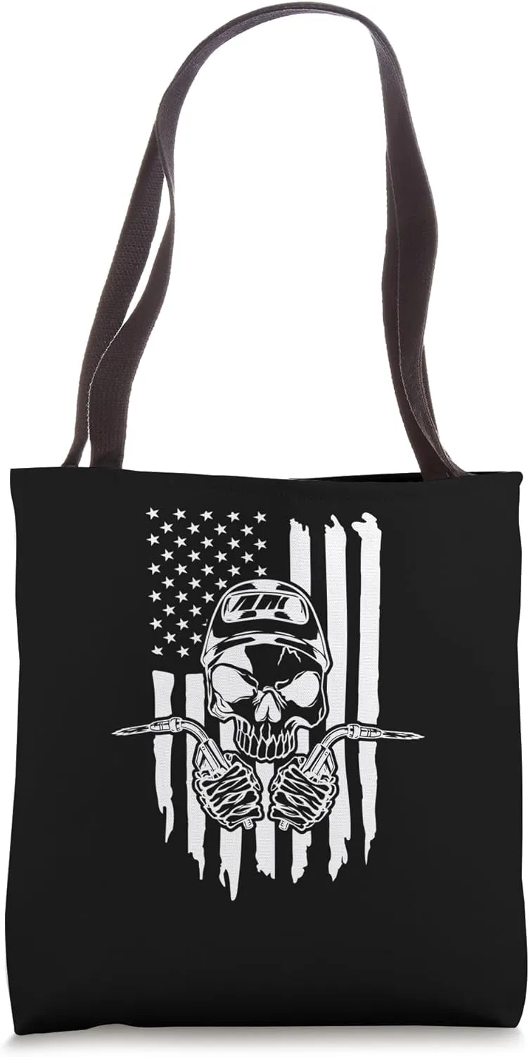 Weld Red line American Flag USA Patriotic Welder Welding Tote Bag