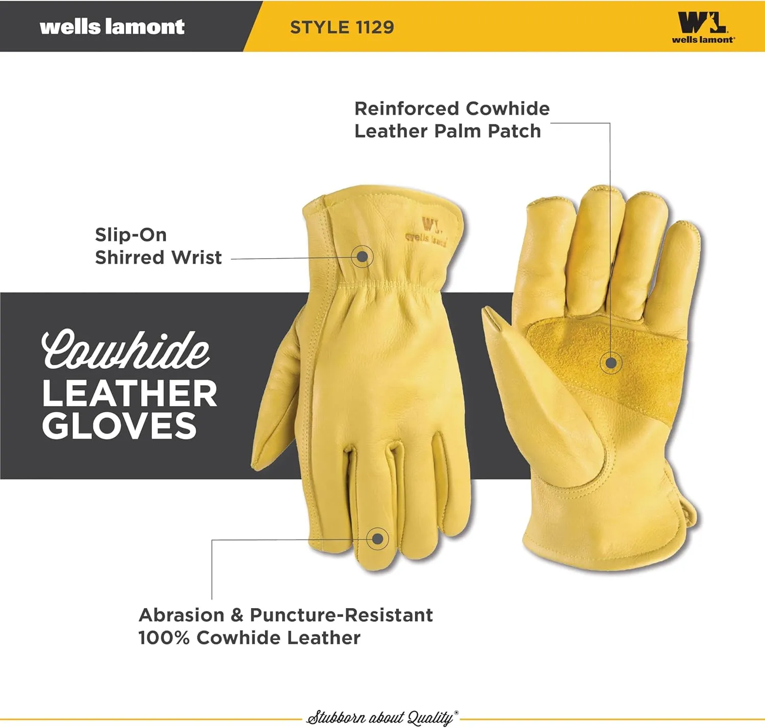 Wells Lamont Leather Work Gloves for Men, Reinforced Cowhide with Palm Patch, Saddletan, X-Large (1129XL)