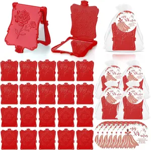 Wenqik 25 Sets Quinceanera Favors for Guests Include Square Mirror Quinceanera Cards and Organza Bags 15th Sweet Birthday Party Mis XV Años Birthday Sweet Party Favor (Red)