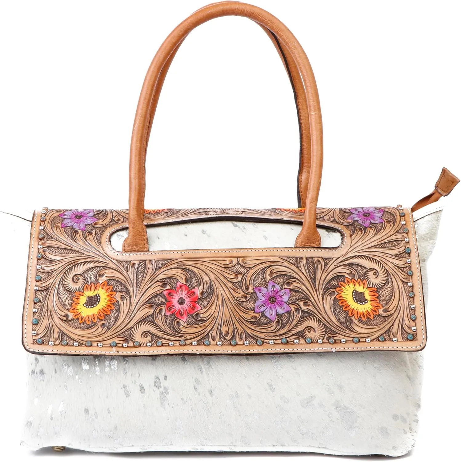 Western Handmade Genuine Leather Bag | Hand-Tooled Artisan Purse for Women | Spacious, Durable, and Stylish Shoulder Handbag with Premium Leather and Detailed Craftsmanship | Perfect for Everyday Use