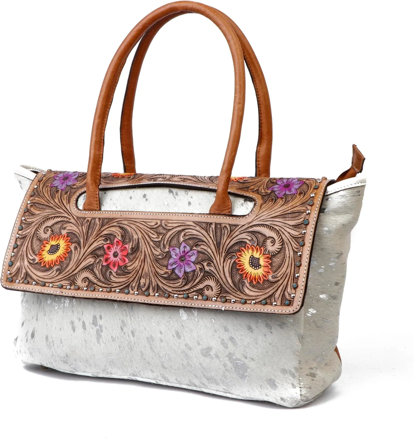 Western Handmade Genuine Leather Bag | Hand-Tooled Artisan Purse for Women | Spacious, Durable, and Stylish Shoulder Handbag with Premium Leather and Detailed Craftsmanship | Perfect for Everyday Use
