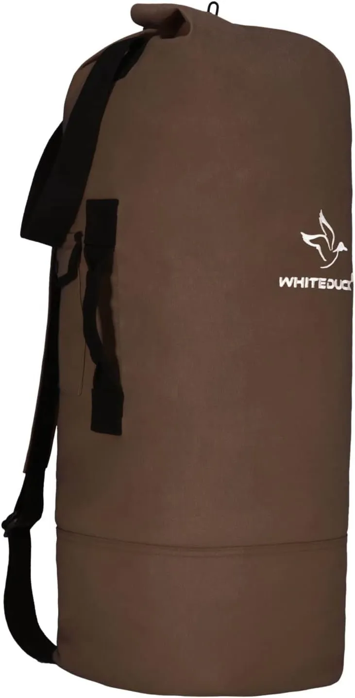WHITEDUCK G.I Top Load Military Rucksack Style Double Strap Duffel Bag Heavy Duty and Water Resistant- Gym, Sports, Travel, Hiking, Backpacking (21" x 37", Brown)