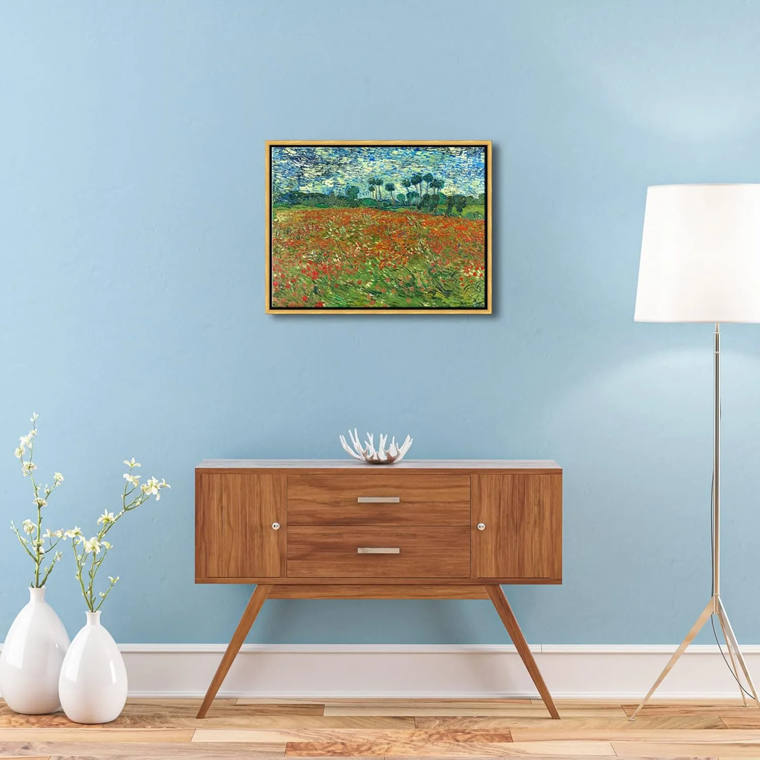 Wieco Art Framed Art Poppy Field June 1890 Canvas Print of Vincent Van Gogh Oil Paintings Reproduction Abstract Wall Art for Home Decorations Bronze Gold Frame