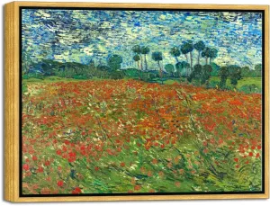Wieco Art Framed Art Poppy Field June 1890 Canvas Print of Vincent Van Gogh Oil Paintings Reproduction Abstract Wall Art for Home Decorations Bronze Gold Frame