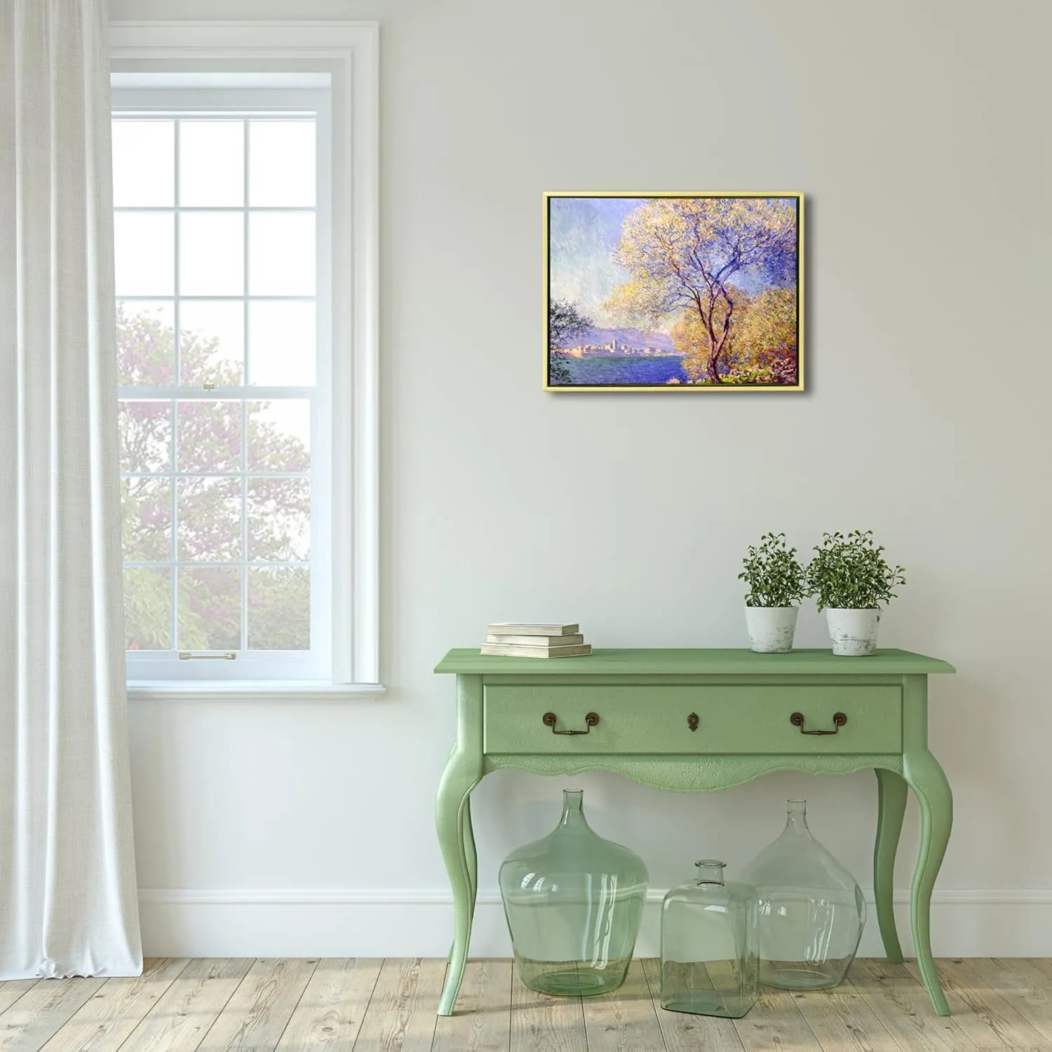 Wieco Art Framed Canvas Wall Art Antibes Seen from The Salis Garden 1988 by Claude Monet Paintings Reproduction Modern Canvas Prints on Canvas for Home Office Decorations