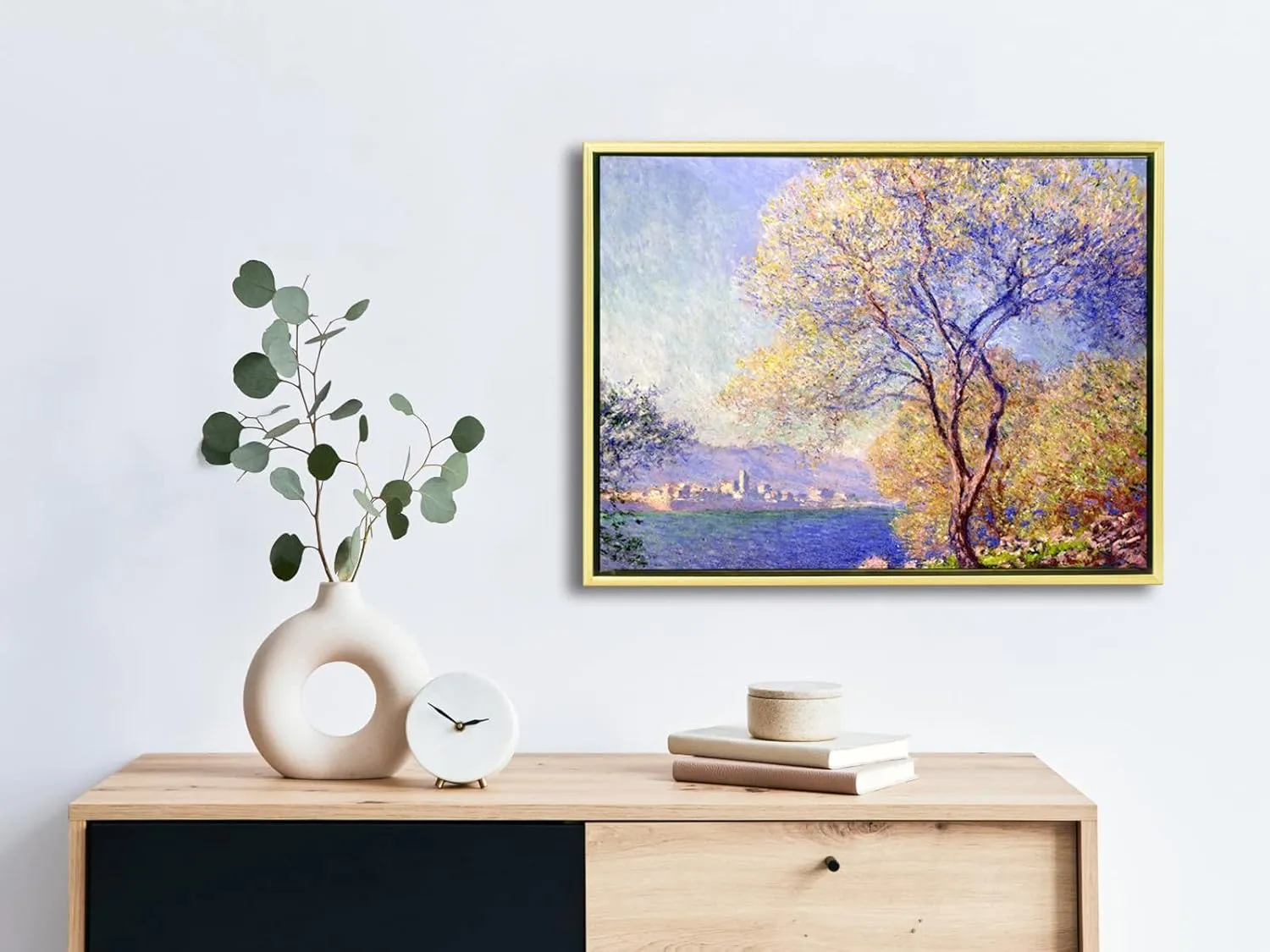 Wieco Art Framed Canvas Wall Art Antibes Seen from The Salis Garden 1988 by Claude Monet Paintings Reproduction Modern Canvas Prints on Canvas for Home Office Decorations