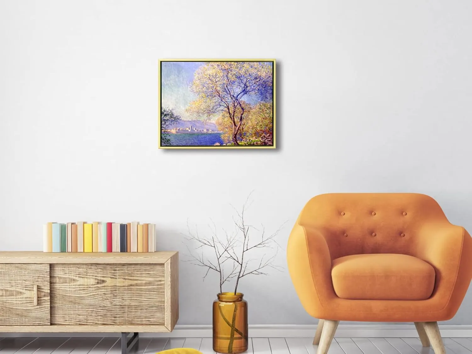 Wieco Art Framed Canvas Wall Art Antibes Seen from The Salis Garden 1988 by Claude Monet Paintings Reproduction Modern Canvas Prints on Canvas for Home Office Decorations