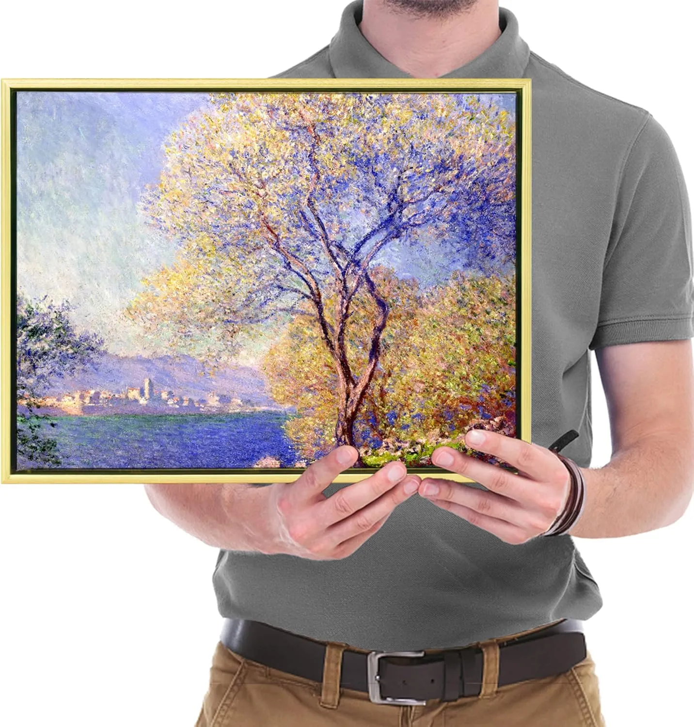Wieco Art Framed Canvas Wall Art Antibes Seen from The Salis Garden 1988 by Claude Monet Paintings Reproduction Modern Canvas Prints on Canvas for Home Office Decorations