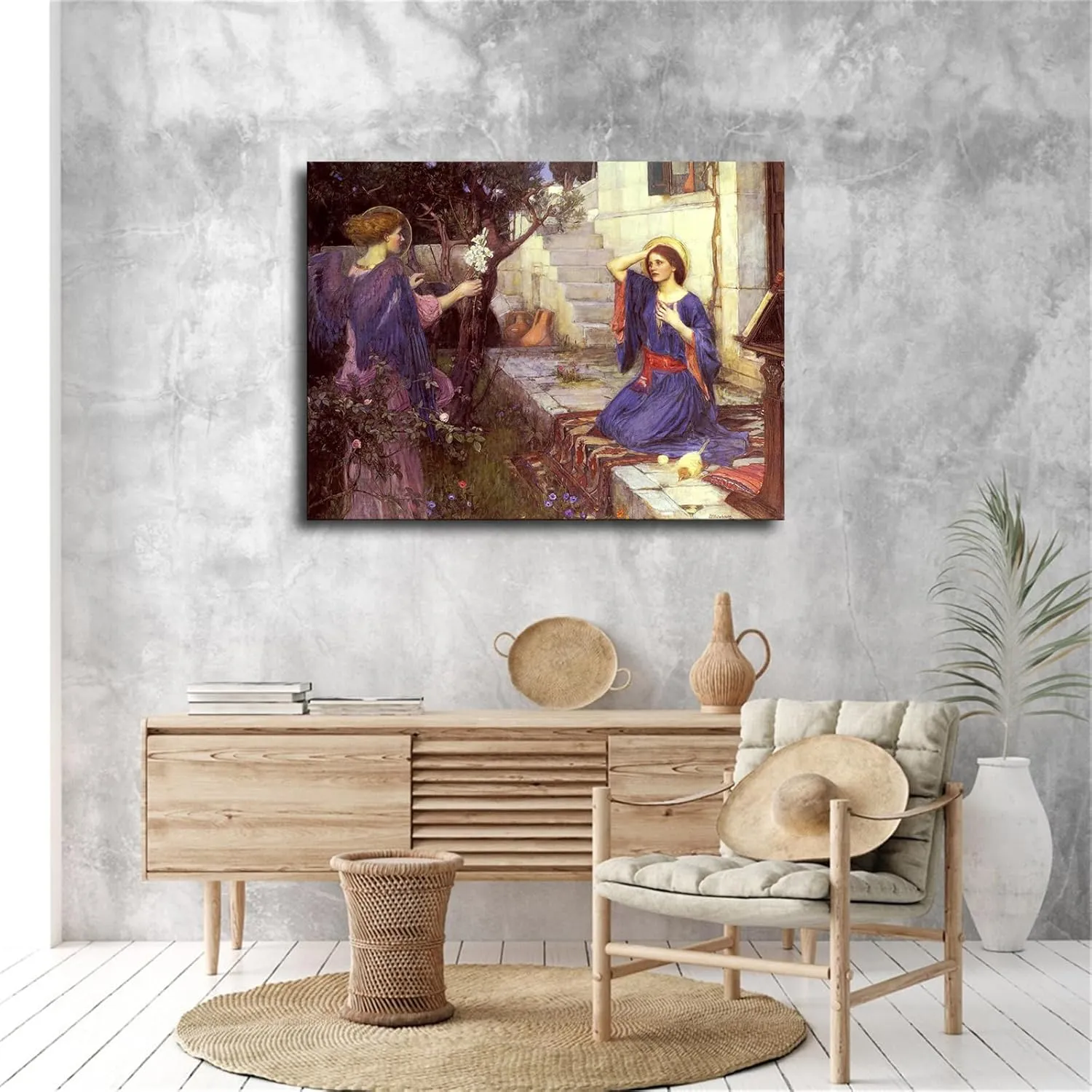 William Waterhouse - The Annunciation Wall Art Poster Gifts Bedroom Prints Home Decor Hanging Picture Canvas Painting Posters (12×16inch_Framed)