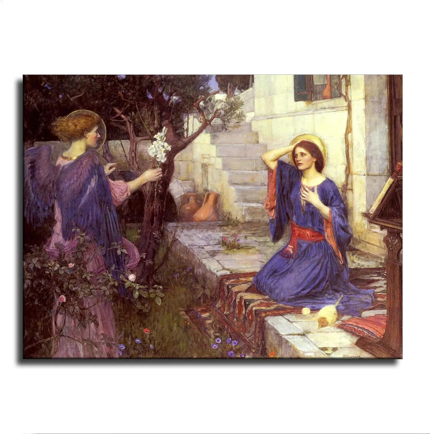 William Waterhouse - The Annunciation Wall Art Poster Gifts Bedroom Prints Home Decor Hanging Picture Canvas Painting Posters (12×16inch_Framed)