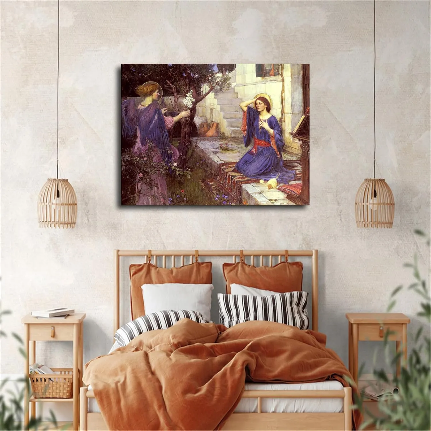 William Waterhouse - The Annunciation Wall Art Poster Gifts Bedroom Prints Home Decor Hanging Picture Canvas Painting Posters (12×16inch_Framed)