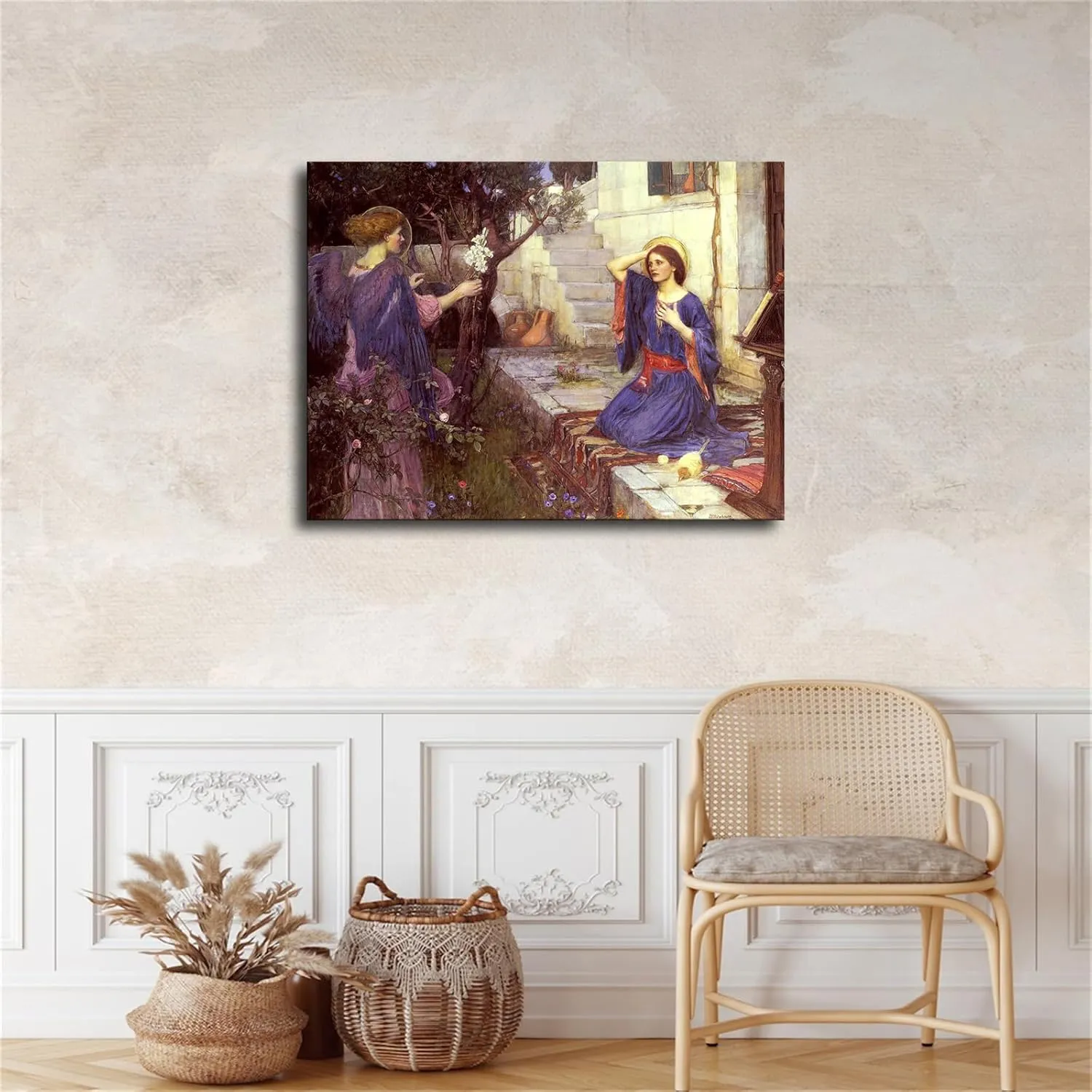 William Waterhouse - The Annunciation Wall Art Poster Gifts Bedroom Prints Home Decor Hanging Picture Canvas Painting Posters (12×16inch_Framed)