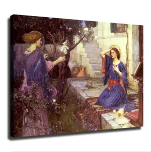 William Waterhouse - The Annunciation Wall Art Poster Gifts Bedroom Prints Home Decor Hanging Picture Canvas Painting Posters (12×16inch_Framed)