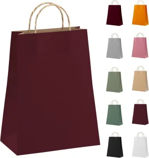 Wine Kraft Paper Bags with Handles Bulk, 8 x 4.75 x 10.5 Inch. Pack of 50 Foldable Shopping Bag, 150 GSM. Kraft Paper Gift Bags with Handles. Gift Gag Bulk for Wedding favors, Valentines Day