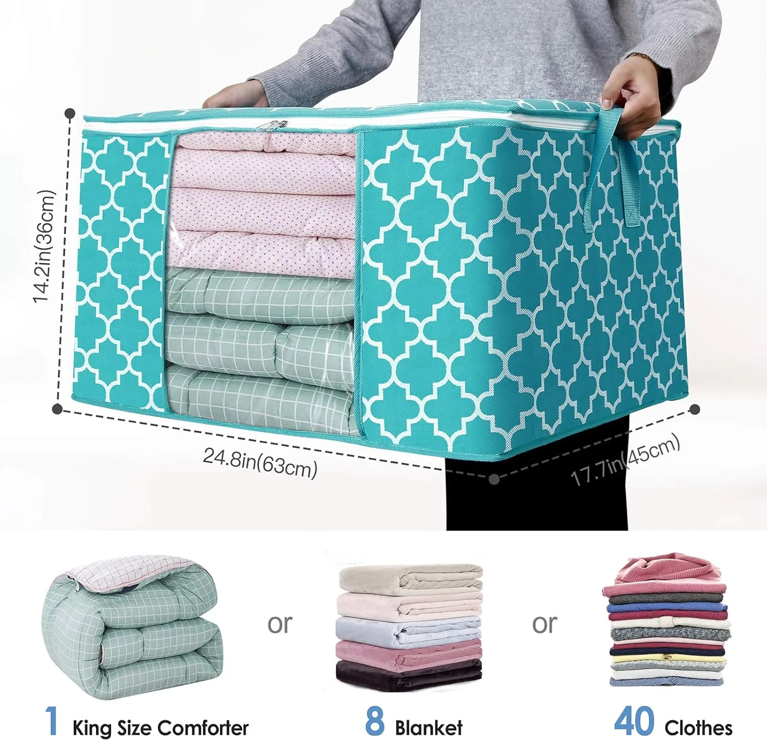 WISELIFE Storage Bags 100L [6 Pack] Large Blanket Clothes Organization and Storage Containers for Bedding, Comforters, Foldable Organizer with Reinforced Handle, Clear Window, Sturdy Zippers, Green