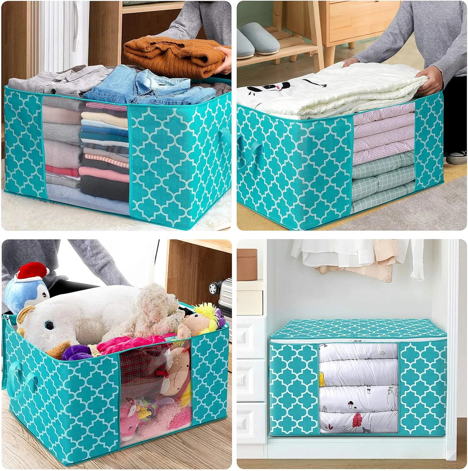 WISELIFE Storage Bags 100L [6 Pack] Large Blanket Clothes Organization and Storage Containers for Bedding, Comforters, Foldable Organizer with Reinforced Handle, Clear Window, Sturdy Zippers, Green