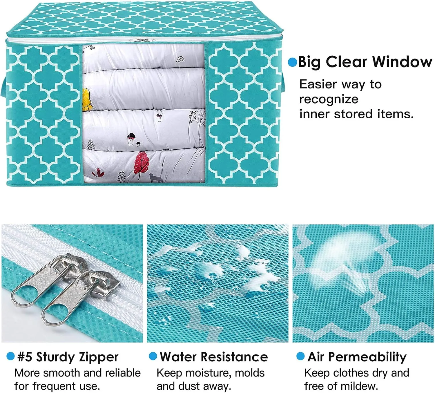 WISELIFE Storage Bags 100L [6 Pack] Large Blanket Clothes Organization and Storage Containers for Bedding, Comforters, Foldable Organizer with Reinforced Handle, Clear Window, Sturdy Zippers, Green