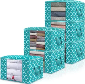 WISELIFE Storage Bags 100L [6 Pack] Large Blanket Clothes Organization and Storage Containers for Bedding, Comforters, Foldable Organizer with Reinforced Handle, Clear Window, Sturdy Zippers, Green