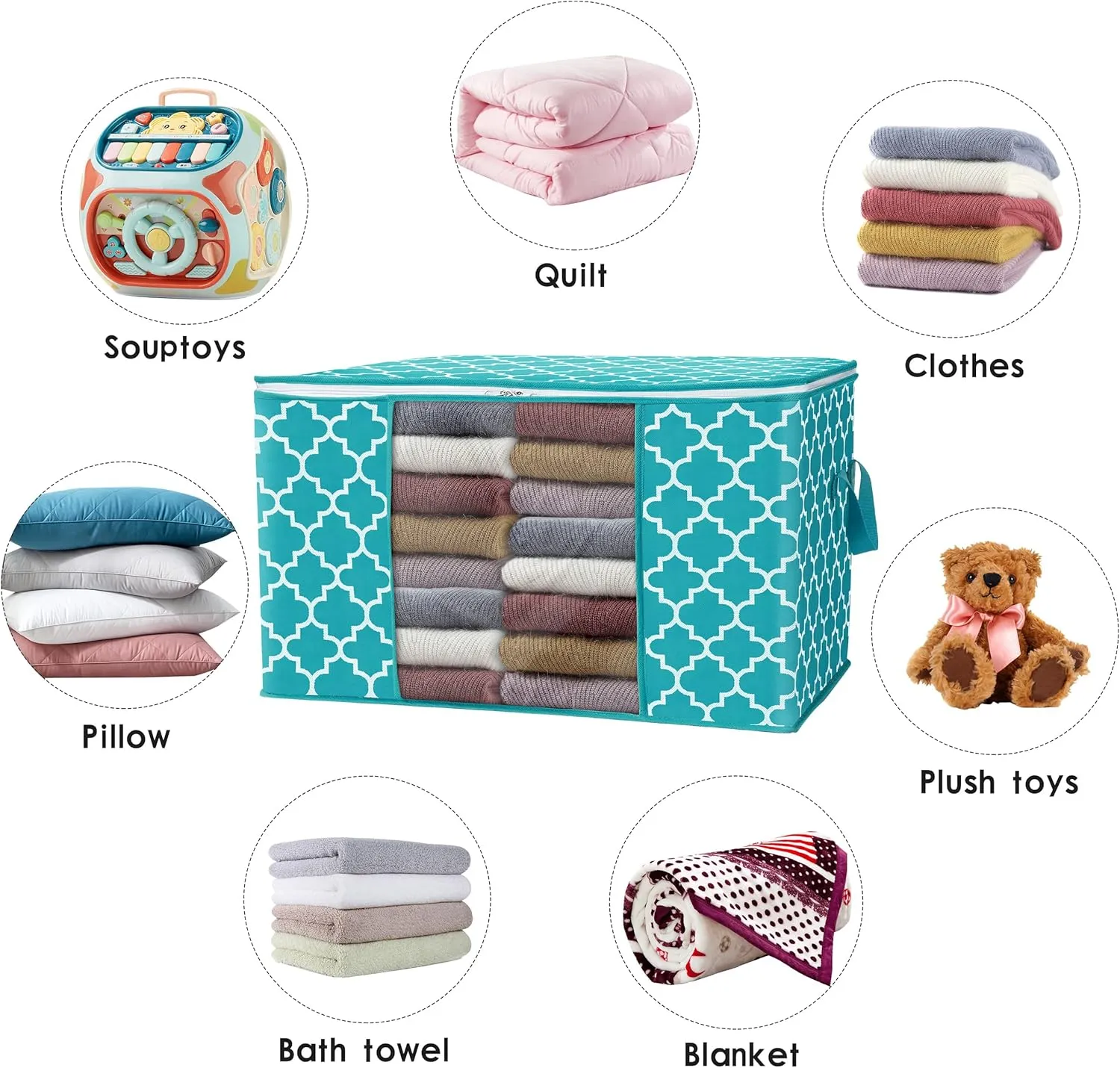 WISELIFE Storage Bags 100L [6 Pack] Large Blanket Clothes Organization and Storage Containers for Bedding, Comforters, Foldable Organizer with Reinforced Handle, Clear Window, Sturdy Zippers, Green
