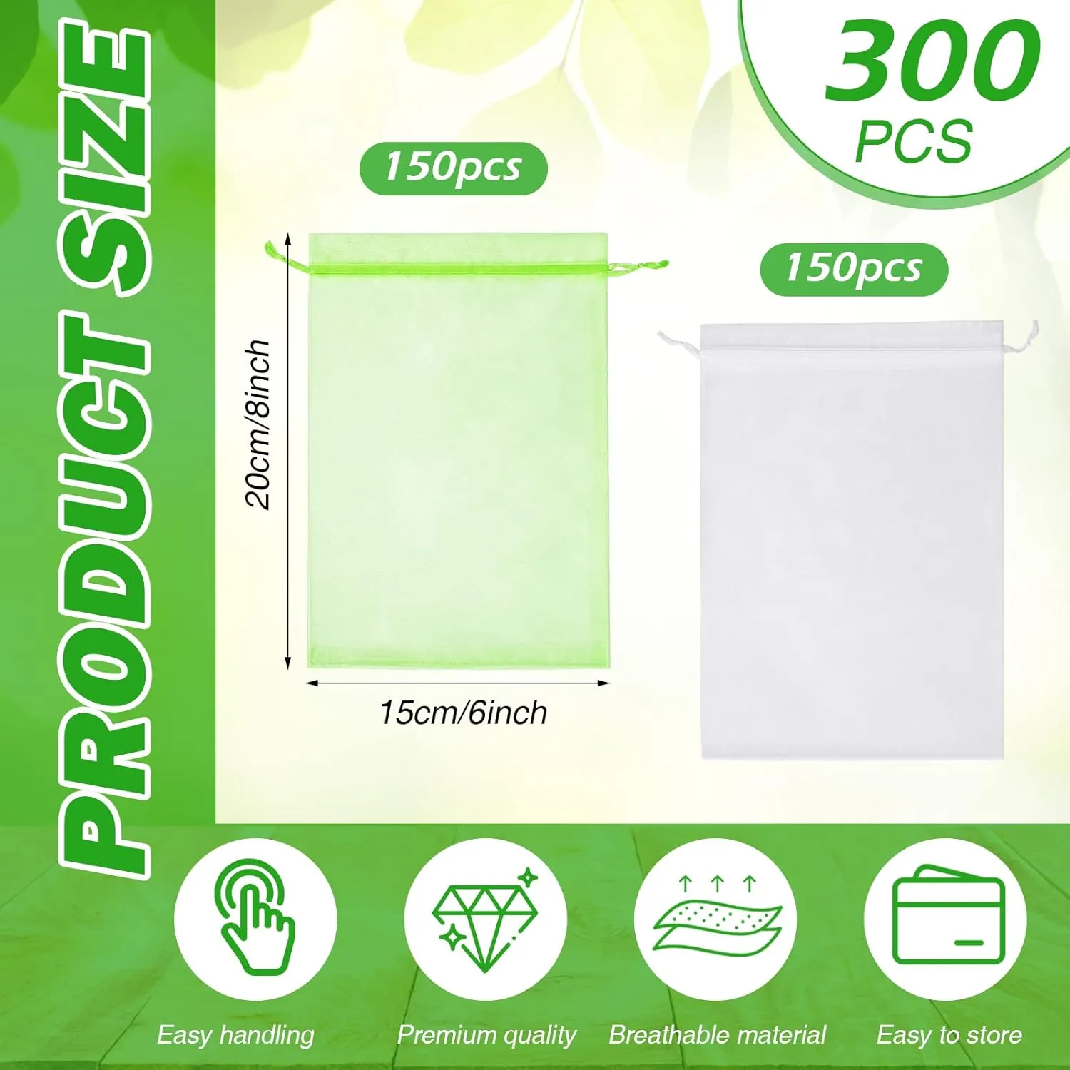Woanger 300 Pcs Fruit Bags forTrees Fruit Protection Bags Fruitage Cover Mesh Netting Bag Reusable Garden Mesh Barrier Bags with Drawstring for Plant Fruitage Flower Vegetables(6 x 8 Inch)