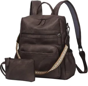 Women Backpack Purse Bag PU Leather Travel Backpack Purse for Women Ladies Shoulder Bags Satchel Handbag 2 Piece