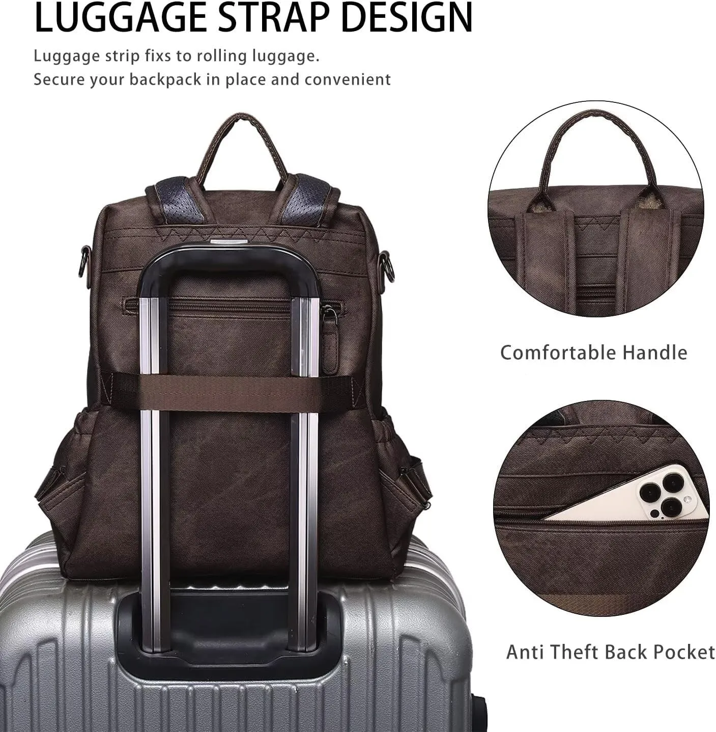 Women Backpack Purse Bag PU Leather Travel Backpack Purse for Women Ladies Shoulder Bags Satchel Handbag 2 Piece