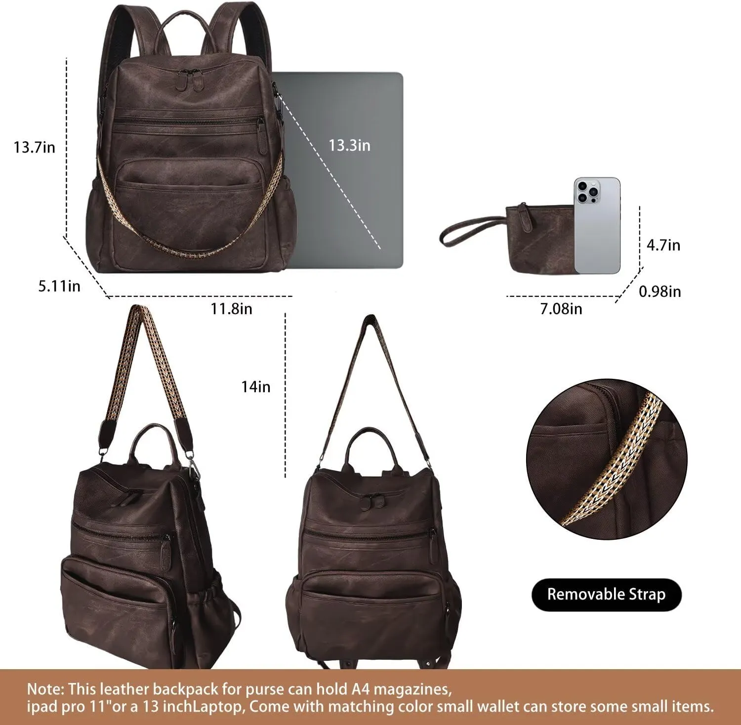 Women Backpack Purse Bag PU Leather Travel Backpack Purse for Women Ladies Shoulder Bags Satchel Handbag 2 Piece