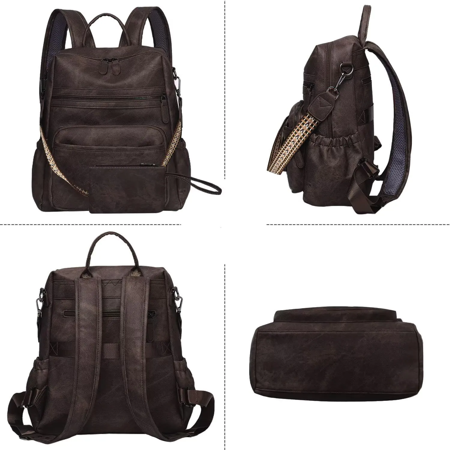 Women Backpack Purse Bag PU Leather Travel Backpack Purse for Women Ladies Shoulder Bags Satchel Handbag 2 Piece