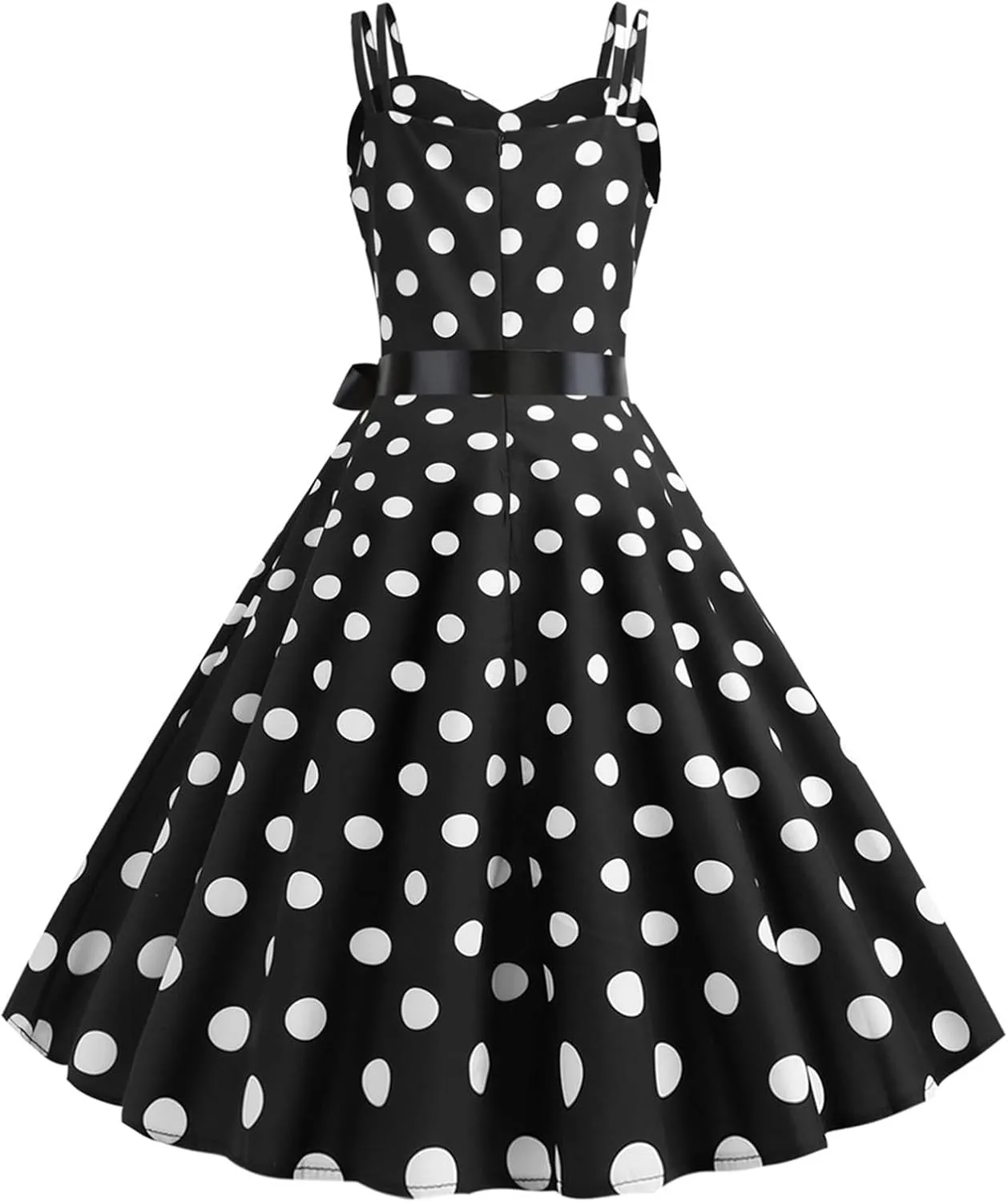 Women Casual Backless Sleeve Dresses Sexy Double Strap Vintage Polka Dot Printed A-Line Dress Beach Daily Wear