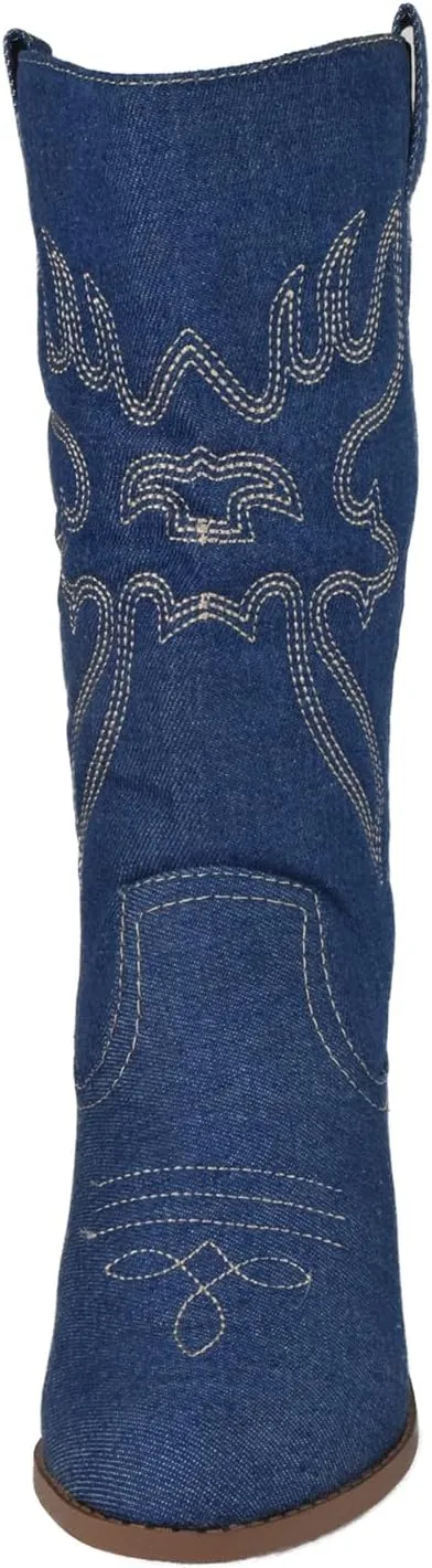 Women Cowgirl Cowboy Stitched Mid Calf Forever Boots Pointy Toe Western